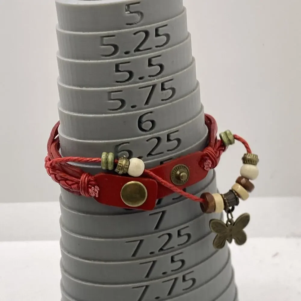 Womens Red Leather Beaded Brass Watch New Battery
